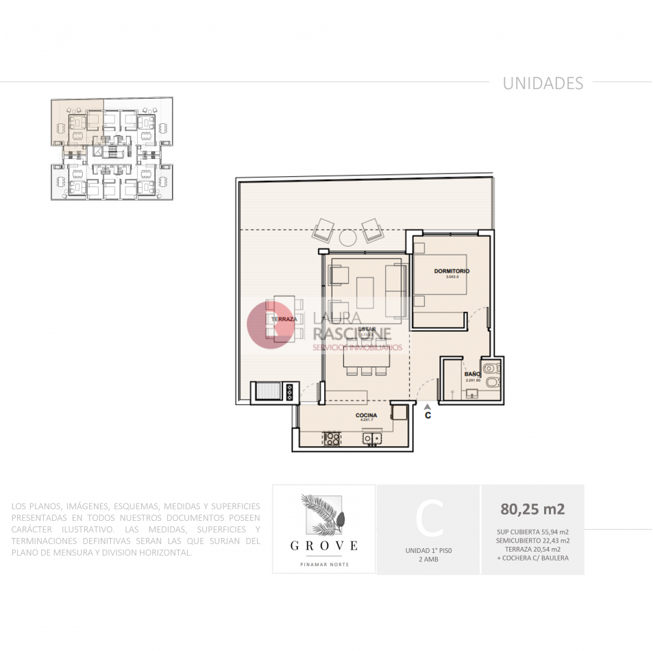 Unidad a estrenar 2 ambientes (3D) en GROVE PINAMAR NORTE